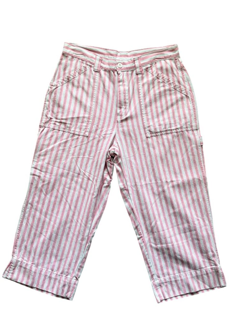 90s y2k Vintage Bill Blass Pink White & Green Striped Denim Capri Pants